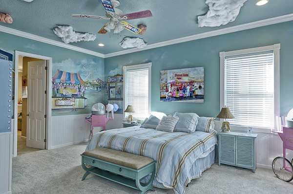 Carnival games themed bedroom at The Sweet Escape luxury vacation home rental outside of Orlando, Florida